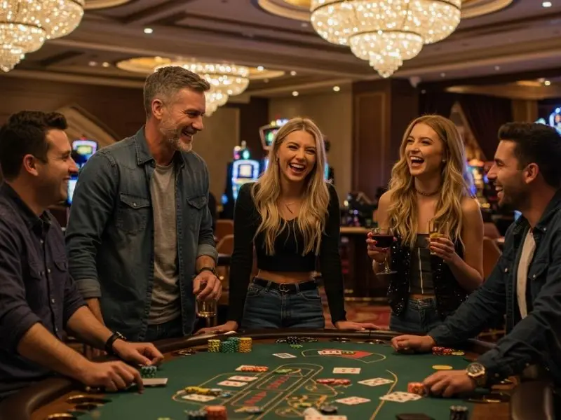 Group of friends enjoying a poker night experience inspired by the best online casino Philippines GCash platform