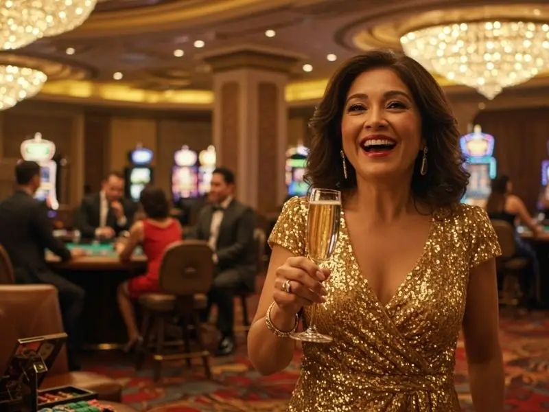 Elegant woman enjoying drinks in a luxurious casino Philippines setting