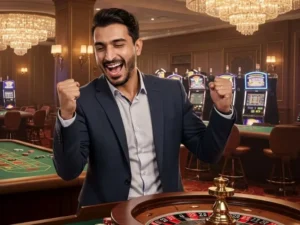 Happy man enjoying roulette after claiming a casino sign up bonus