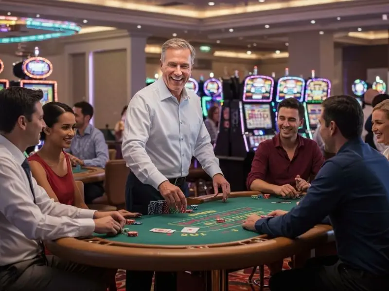 Man enjoying with friends at a casino after claiming a casino sign up bonus
