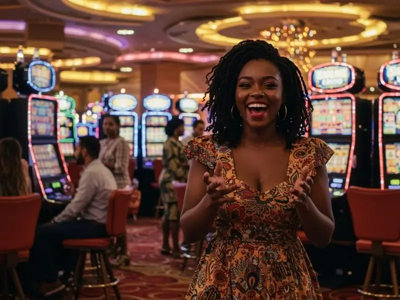 Happy woman enjoying the vibrant atmosphere of top casino sites