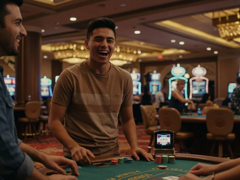 Man playing with poker chips at a free sign up bonus no deposit gcash casino table.