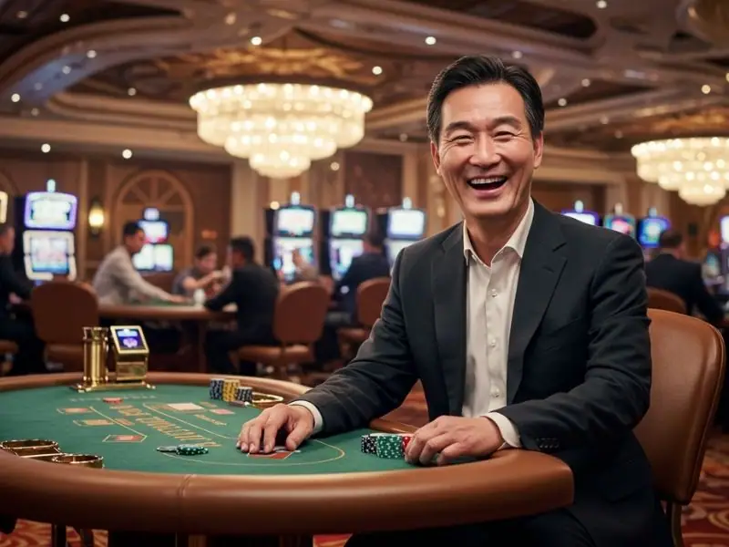 Man sitting at poker table holding chips for jili slot 777 login register online no deposit promotion