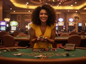 Pretty lady celebrating big wins after accessing jili slot 777 login register online no deposit