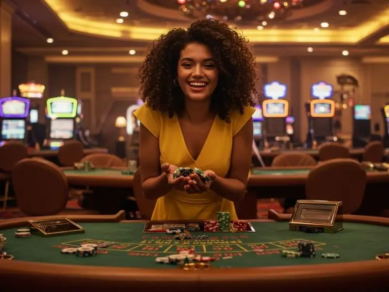 Pretty lady celebrating big wins after accessing jili slot 777 login register online no deposit