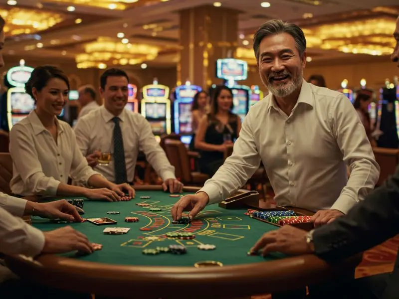 Group of friends gathered around a poker table at a legit online casino free 100.