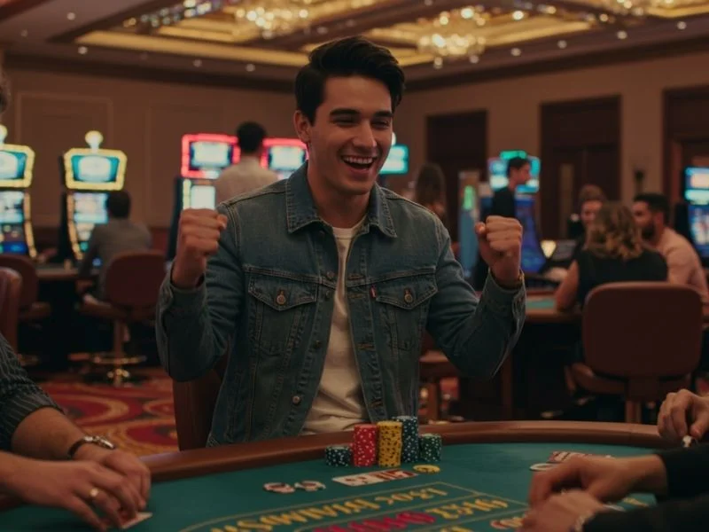 Smiling poker player representing 55bmw casino login register Philippines experience