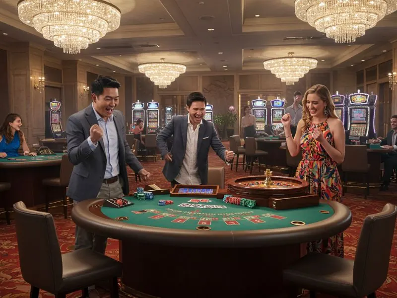 Happy friends enjoying roulette at Apex Casino online platform