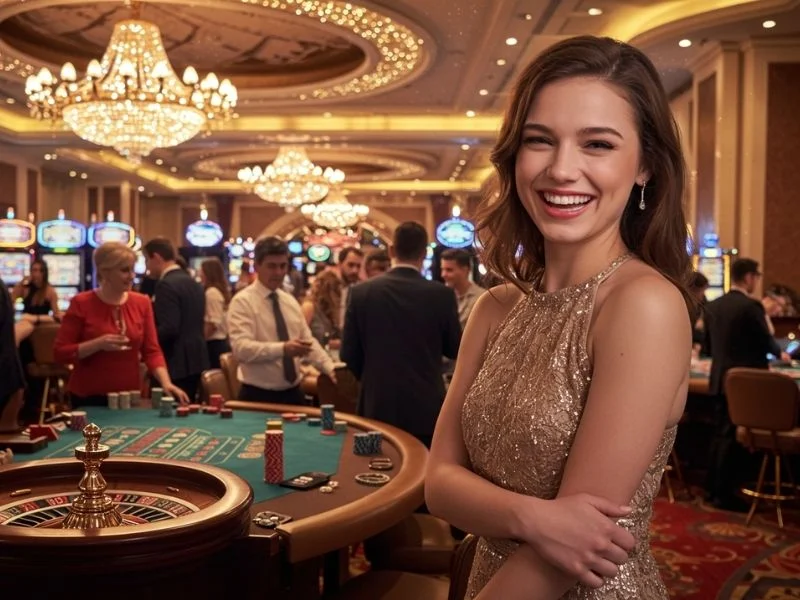 Lady enjoying casino games in Tagaytay, showcasing the excitement of 55bmw casino login register philippines