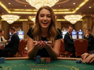 Woman holding poker chips representing cczz casino login register philippines experience