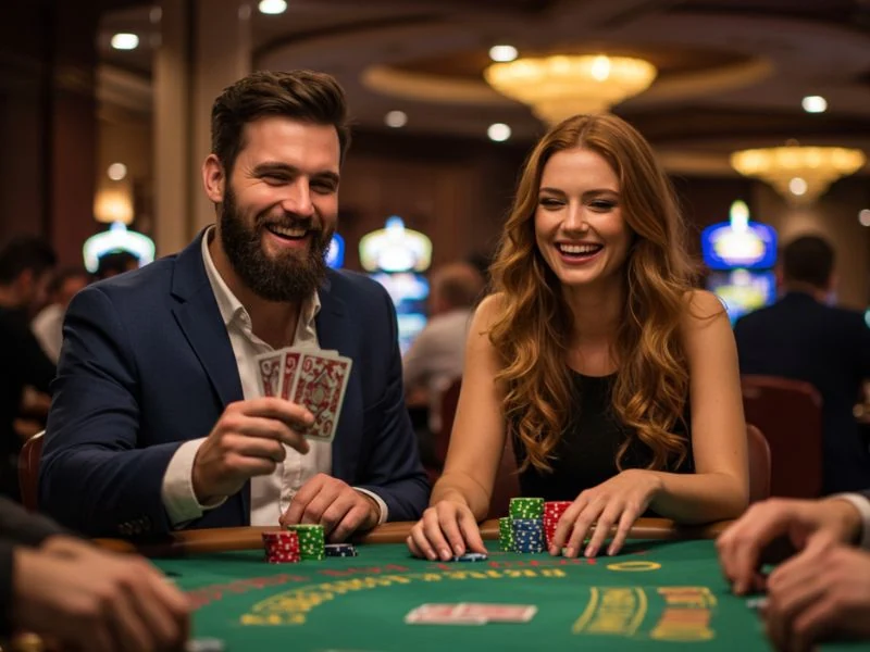 Happy couple enjoying exciting moments at Club 88 online casino together.