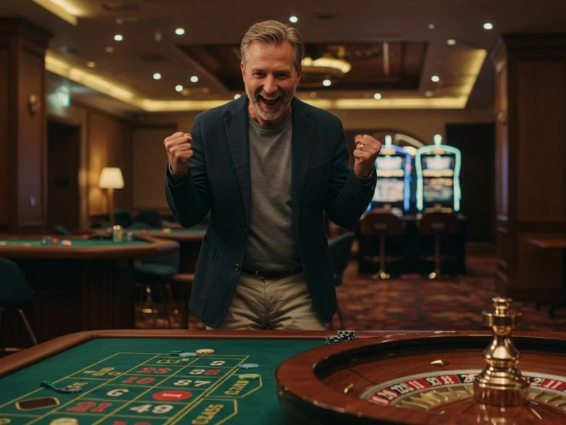 Man watching roulette ball spin on casino wheel during fhm63 online casino login