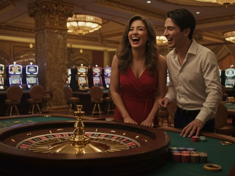Couple enjoying a game of roulette inside the largest casino in the Philippines
