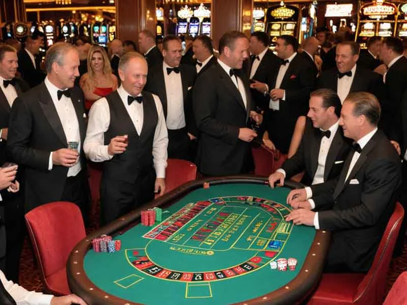 Group of men gathered at an ApexGaming88 special event for news coverage