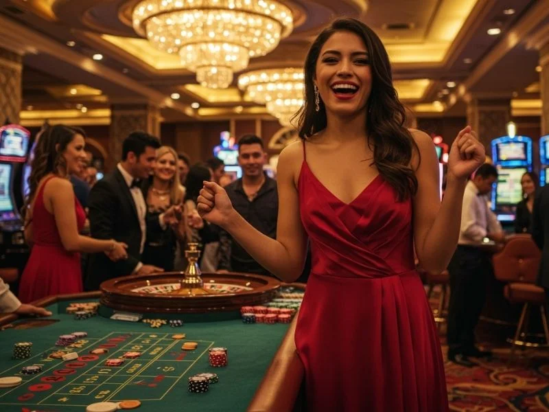 Happy woman enjoying roulette at an online casino PayPal Philippines platform