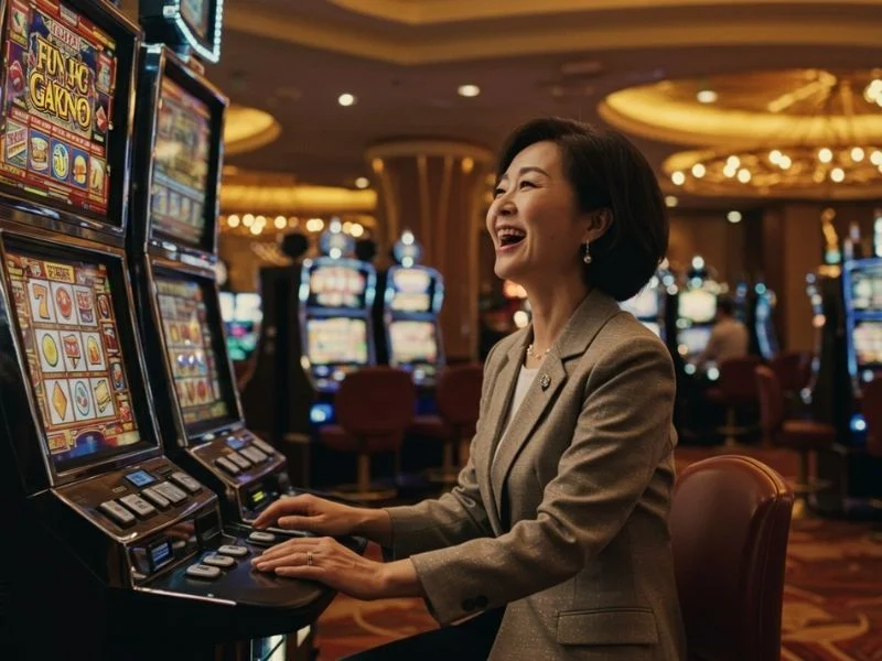 Happy person enjoying slot game in an online casino Philippines PayPal platform