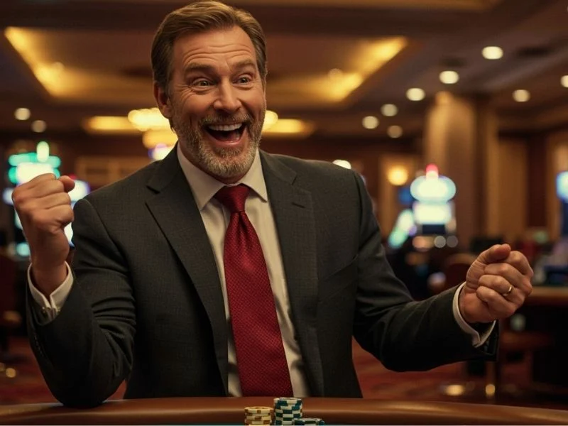 Smiling person celebrating a big casino win using online casino Philippines PayPal option