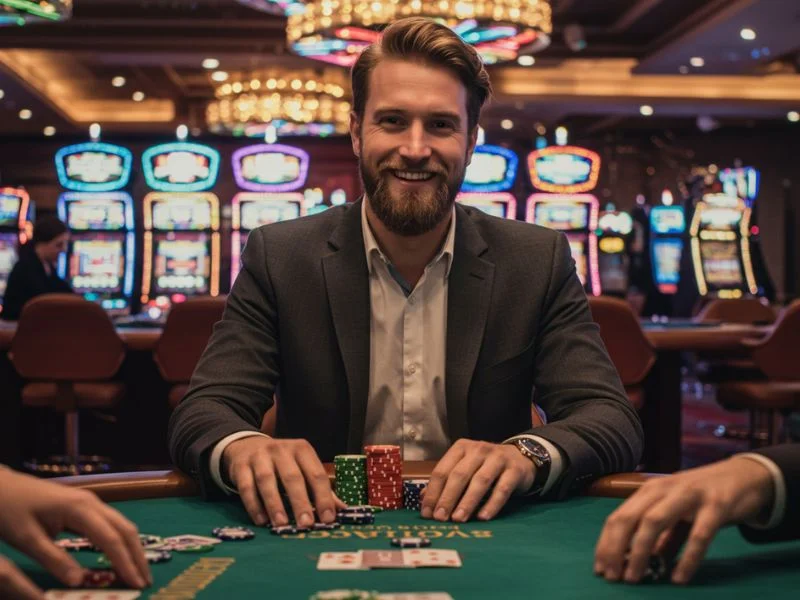 Smiling poker player enjoying a game at Philucky Online Casino