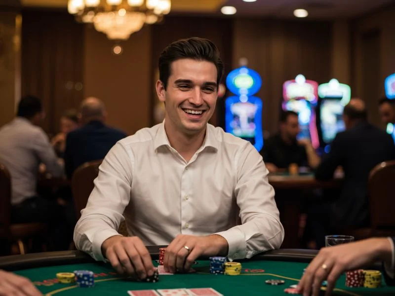 Joyful person playing poker after successful yy777 casino login philippines
