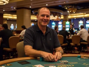 Man smiling after winning poker at 711 bet online casino