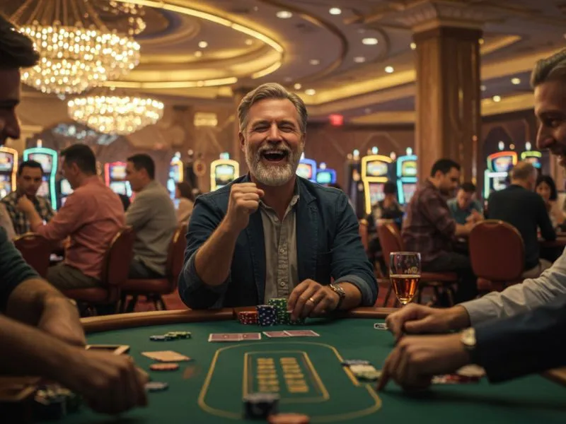 Old man celebrating a big win while playing poker at 711 bet online casino
