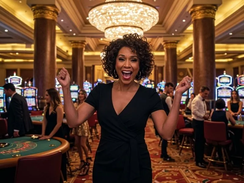 Woman enjoying a luxury gaming experience at Aliante Casino Hotel, showcasing the vibrant and elegant atmosphere of Aliante Casino Hotel Gaming.
