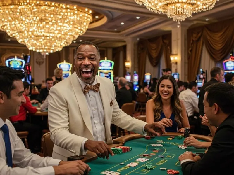 Friends celebrating a poker victory at Do888 Online Casino, enjoying their big win with smiles and excitement around the gaming table.