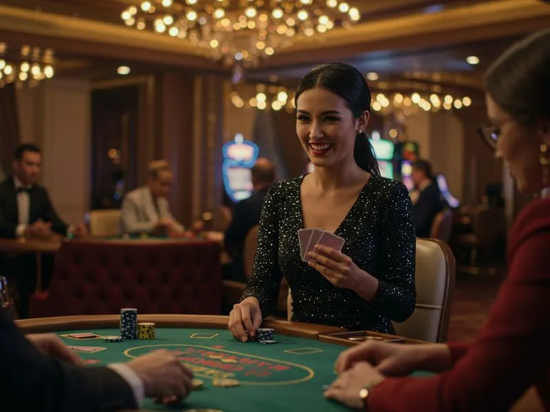 Woman enjoying a game of poker with friends at Lucky Calico Online Casino