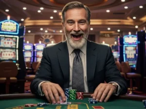 Man smiling after winning a poker game at NN777 Online Casino