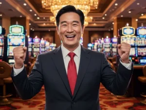 Casino player enjoying the moment while claiming an online casino Philippines no deposit bonus