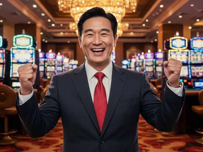 Casino player enjoying the moment while claiming an online casino Philippines no deposit bonus