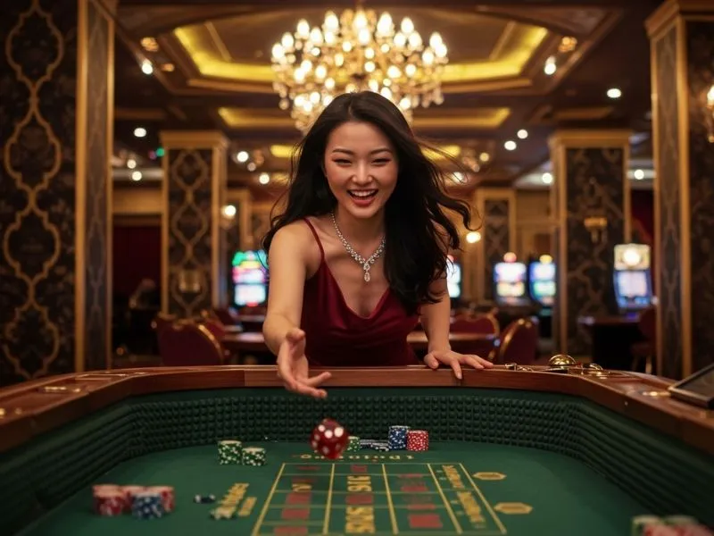 Pretty woman playing in a lively gaming area at one of the top 5 casino in the Philippines