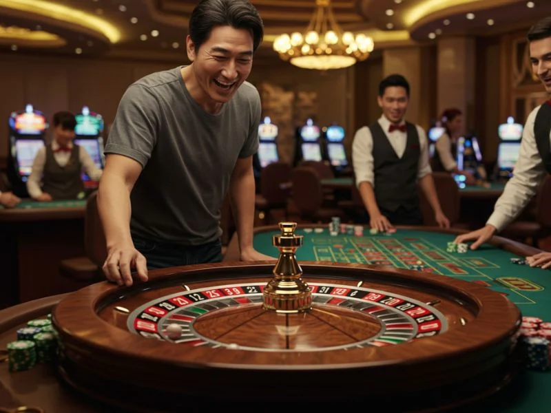 Player placing a bet on red at the roulette table at 188 Jili casino