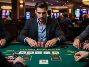 Person playing Casino War at s5 casino free 51, placing cards on the table in an exciting game round.