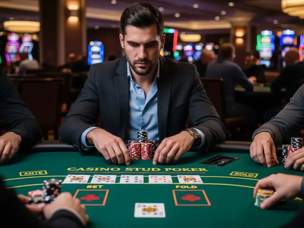 Person playing Casino War at s5 casino free 51, placing cards on the table in an exciting game round.