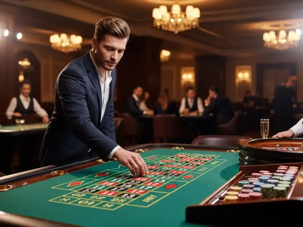 Excited player watching the roulette ball land on a number at sw888 casino.