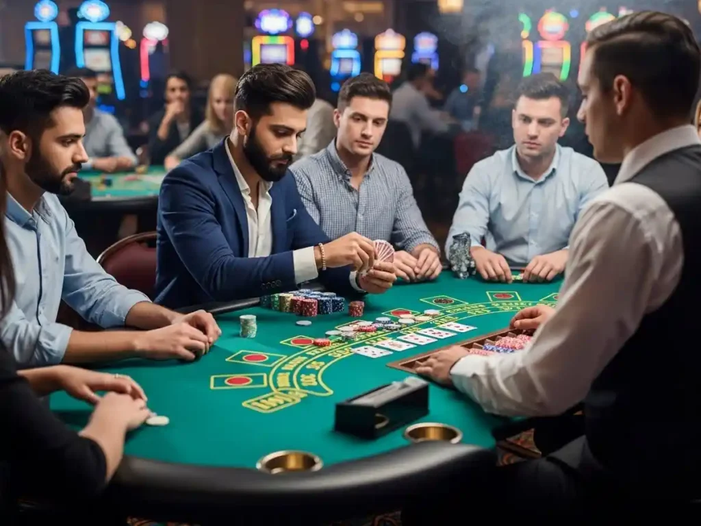 Casino enthusiast placing bets while playing Teen Patti at pera57 casino table.