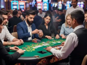 Focused casino player enjoying Teen Patti gameplay at pera57 casino with cards laid on the table.