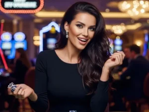 Woman celebrating her small wins at q2527 casino, showing excitement and confidence