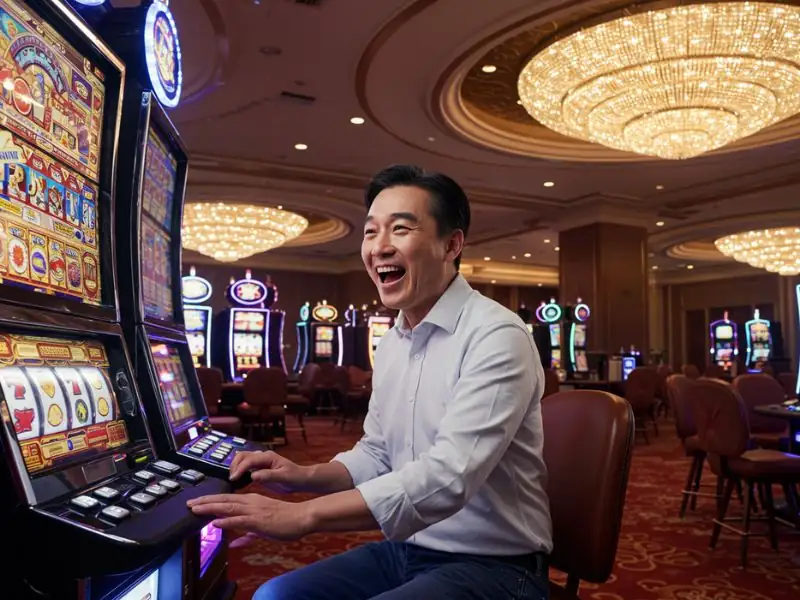 Happy man smiling with confidence after hitting the jackpot at YY777 casino login Philippines