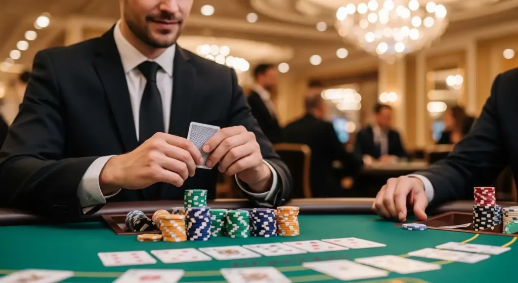 Happy poker player reacting to a winning hand at PhKilig Online Casino.