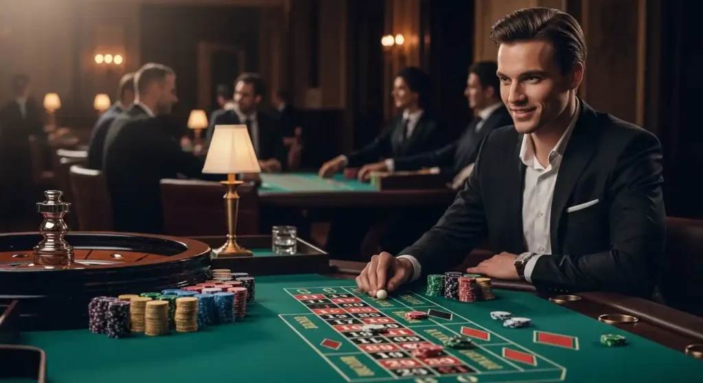 Smiling casino guest celebrating a roulette spin at AU777 Online Casino.