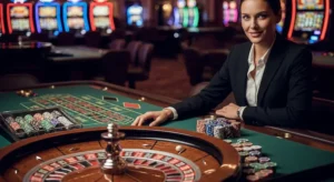 Happy and excited player smiling while playing roulette at AU777 Online Casino table.