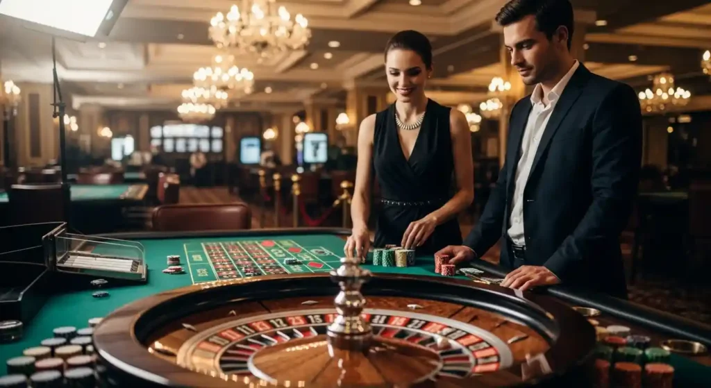 Excited player watching the roulette wheel spin at AU777 Online Casino with a big smile.