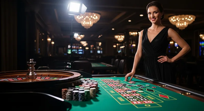 Cheerful roulette player placing chips confidently at AU777 Online Casino table.