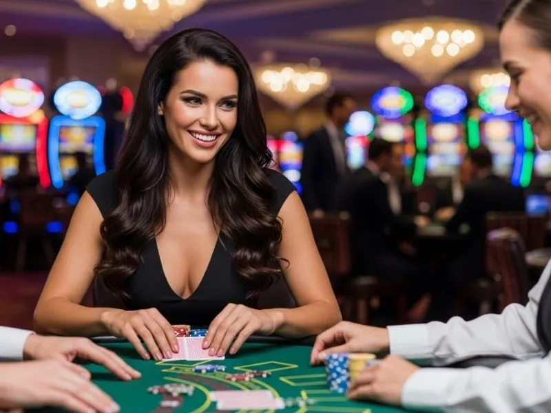 Excited female poker player celebrating a winning hand at ph cash casino login.