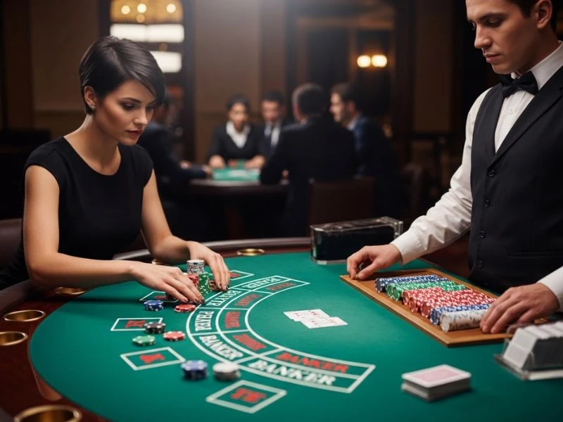 Woman focused on placing her bet on baccarat at Amex Casino Online