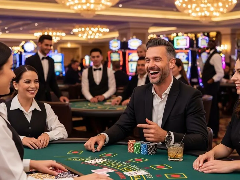 legit online casinos friends cheering during intense poker round enjoying a thrilling game