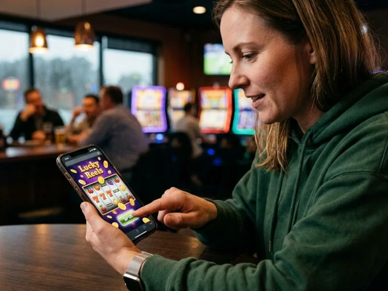Man holding a lucky charm while focusing on his poker hand at ruby online casino