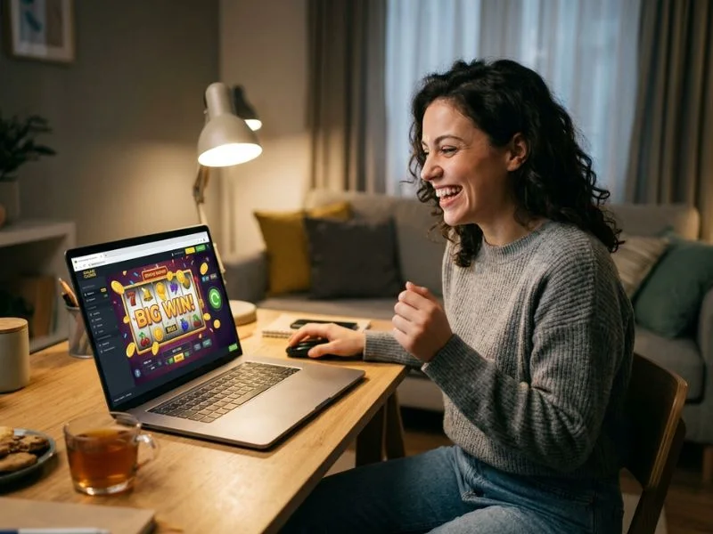 10 best online casinos a happy player experiences fun at the online casino smiling player enjoying engaging slot gameplay interface